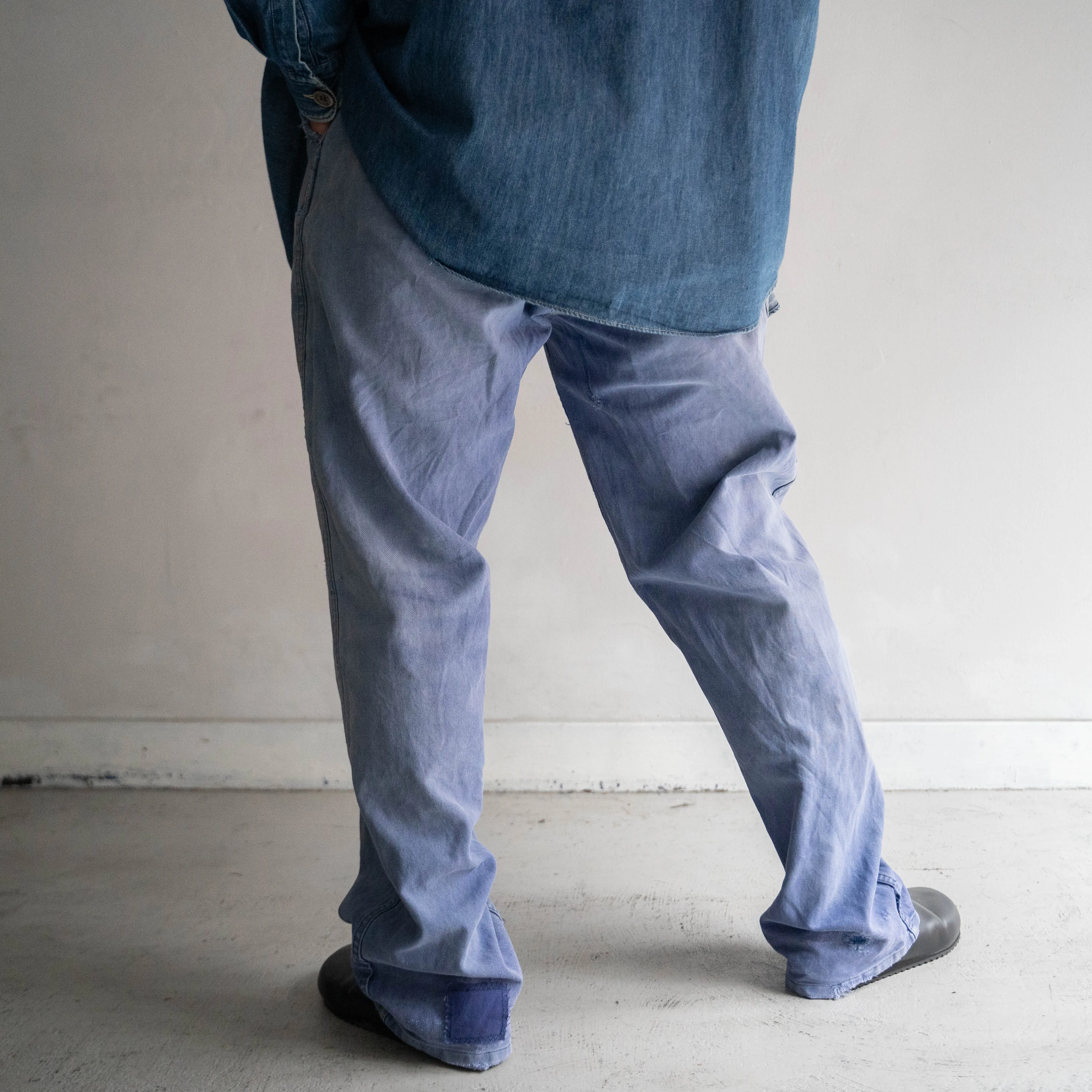1950-60s French blue cotton twill pants -good fade & patch-