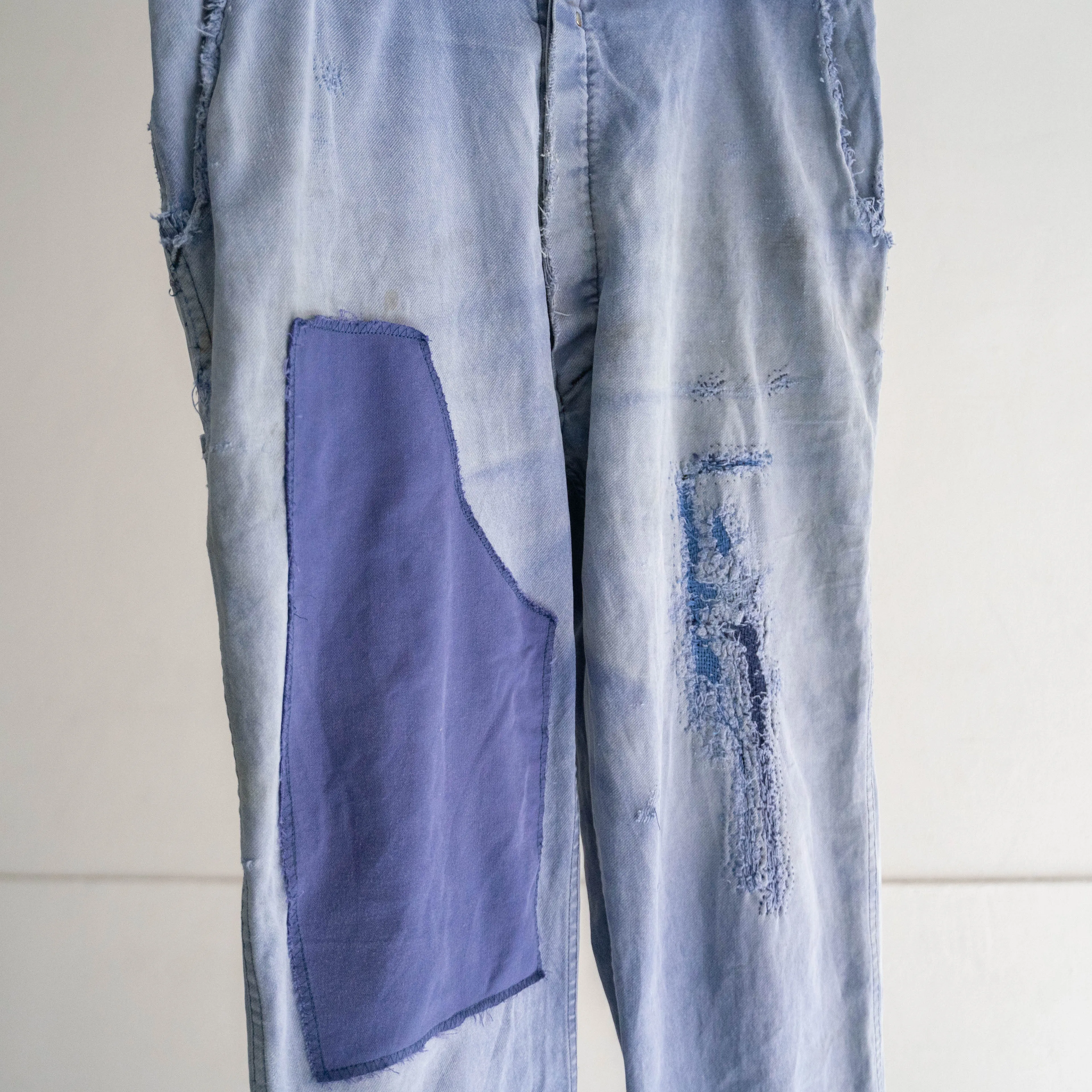 1950-60s French blue cotton twill pants -good fade & patch-