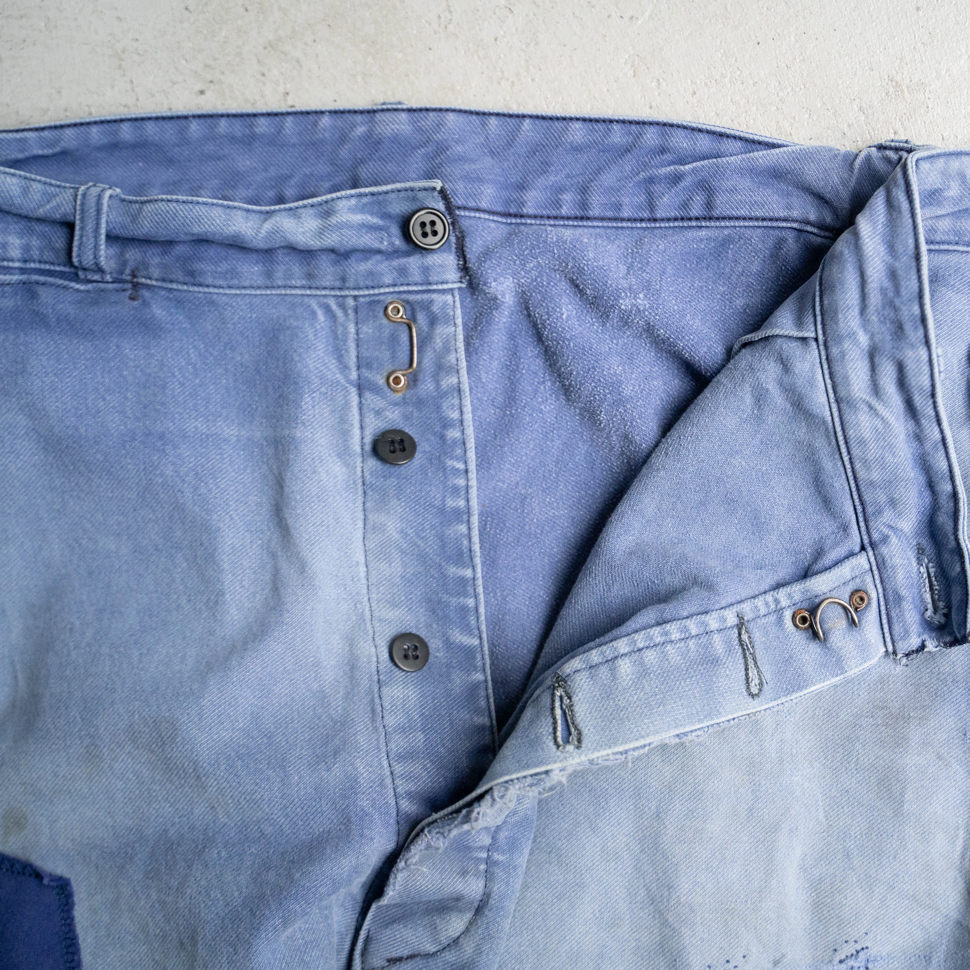 1950-60s French blue cotton twill pants -good fade & patch-