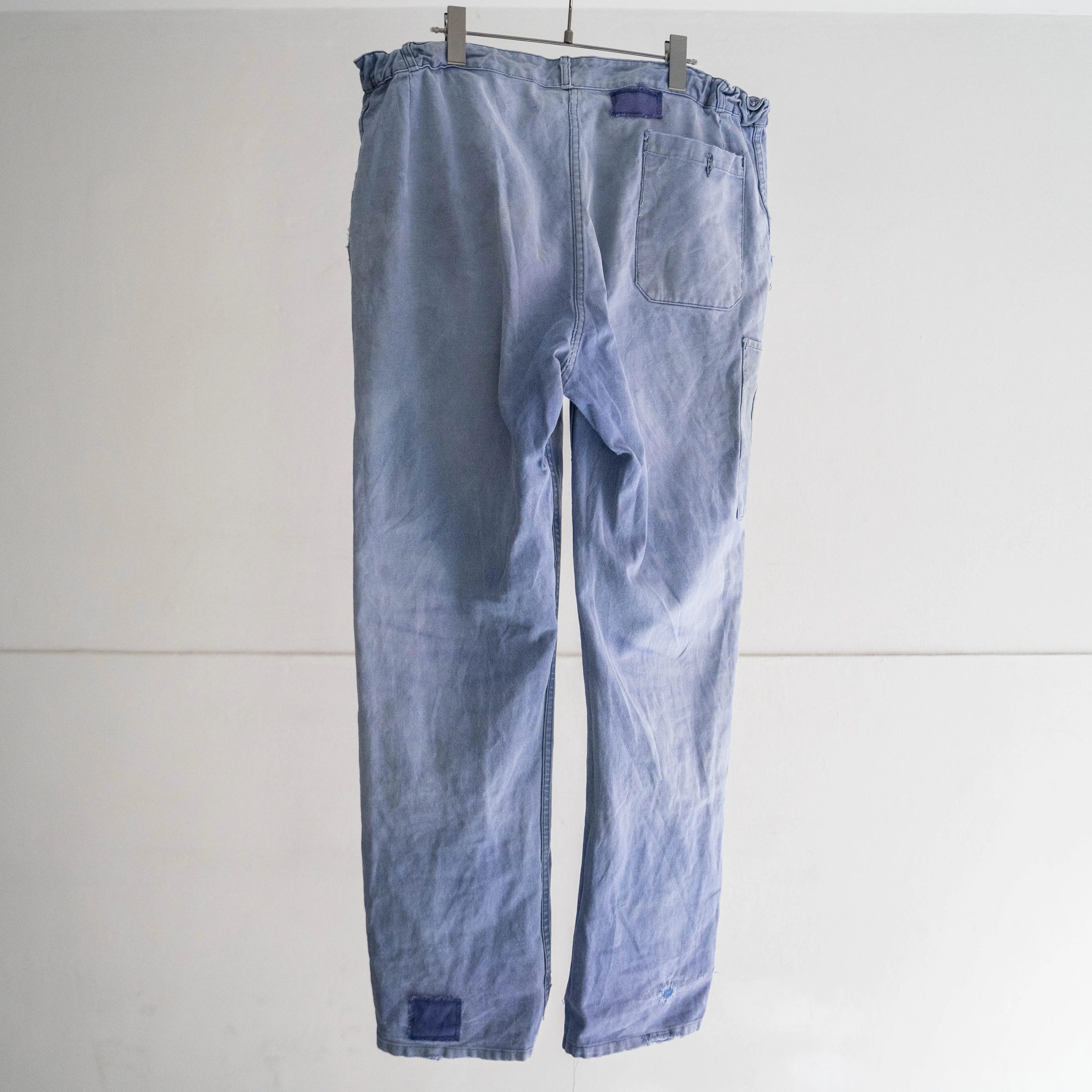1950-60s French blue cotton twill pants -good fade & patch-