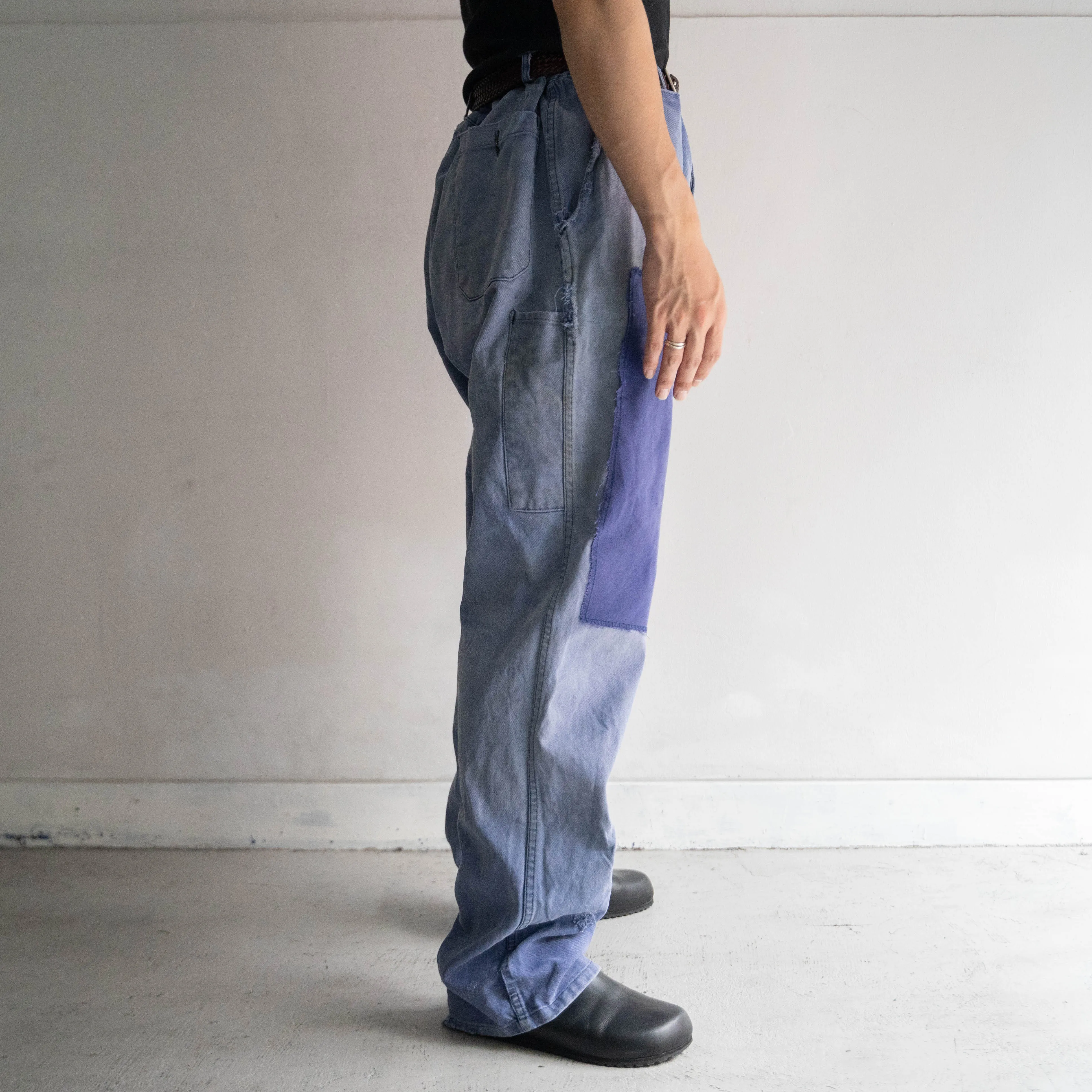 1950-60s French blue cotton twill pants -good fade & patch-