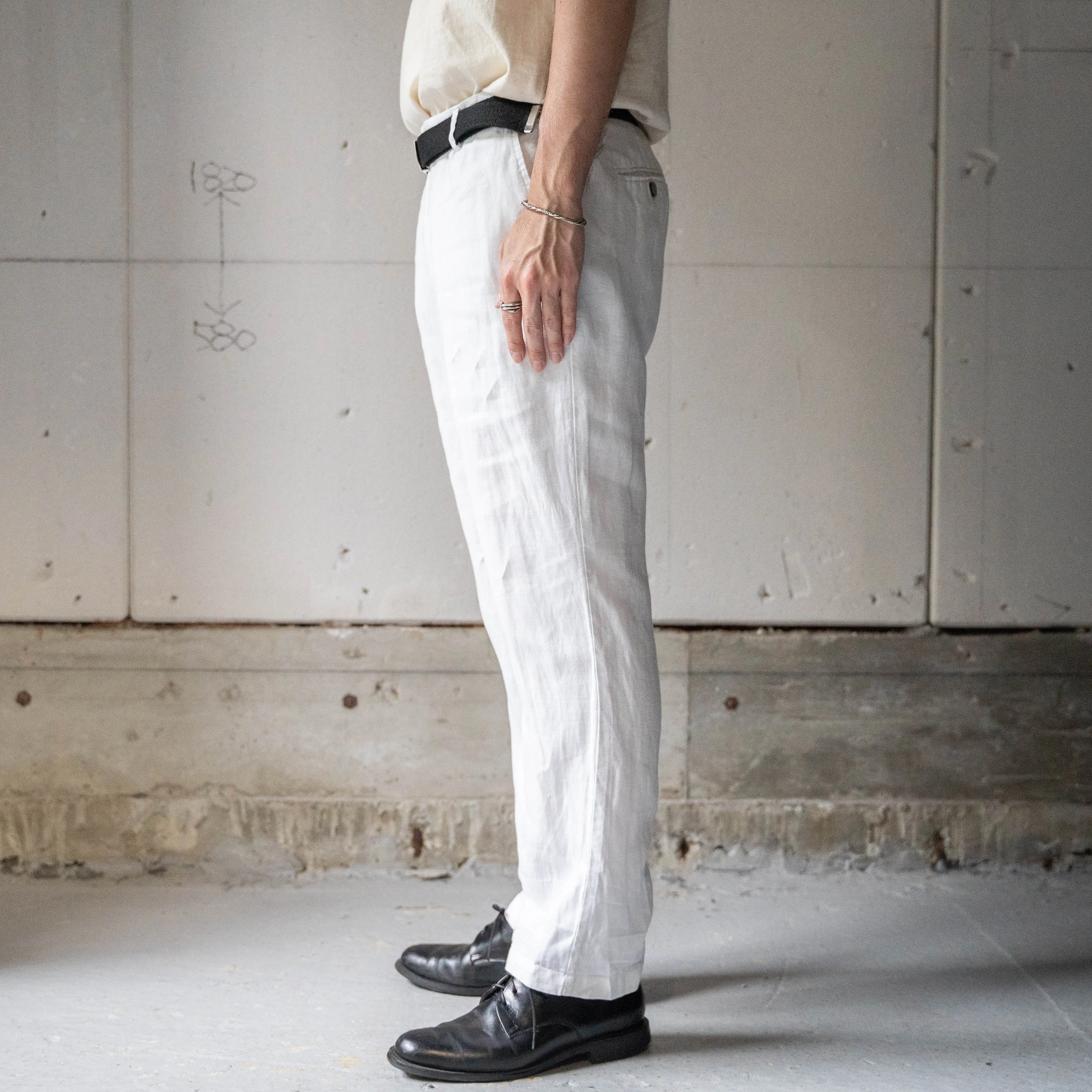 1990-00s white color all linen pants