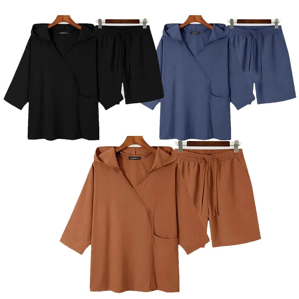 2-Piece Set: Men's Hooded Tracksuit Tennis Shirt Shorts and T Shirt Set Plain