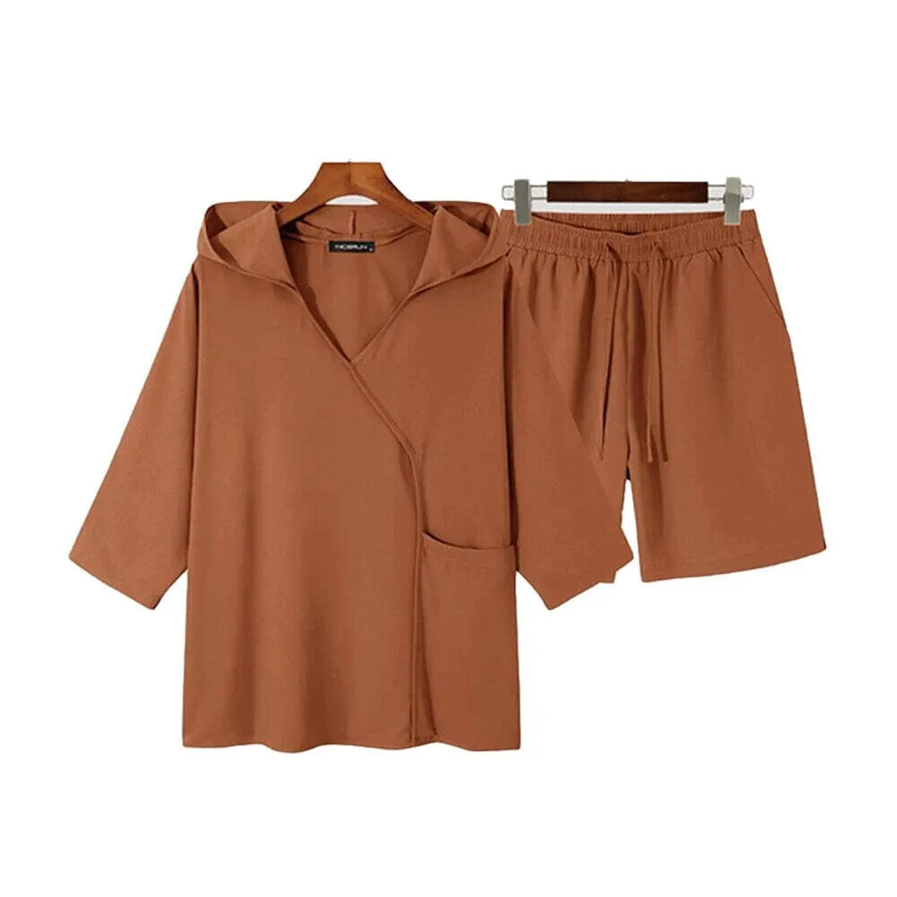2-Piece Set: Men's Hooded Tracksuit Tennis Shirt Shorts and T Shirt Set Plain