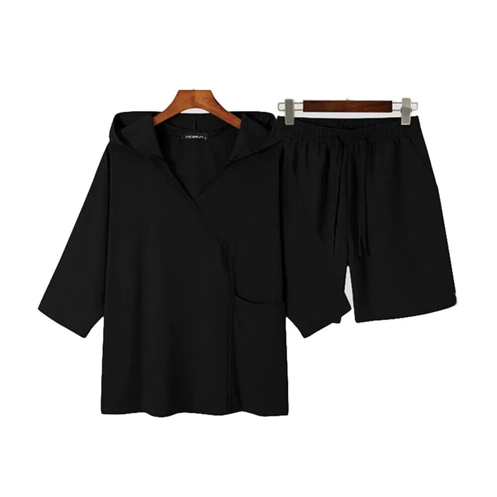 2-Piece Set: Men's Hooded Tracksuit Tennis Shirt Shorts and T Shirt Set Plain