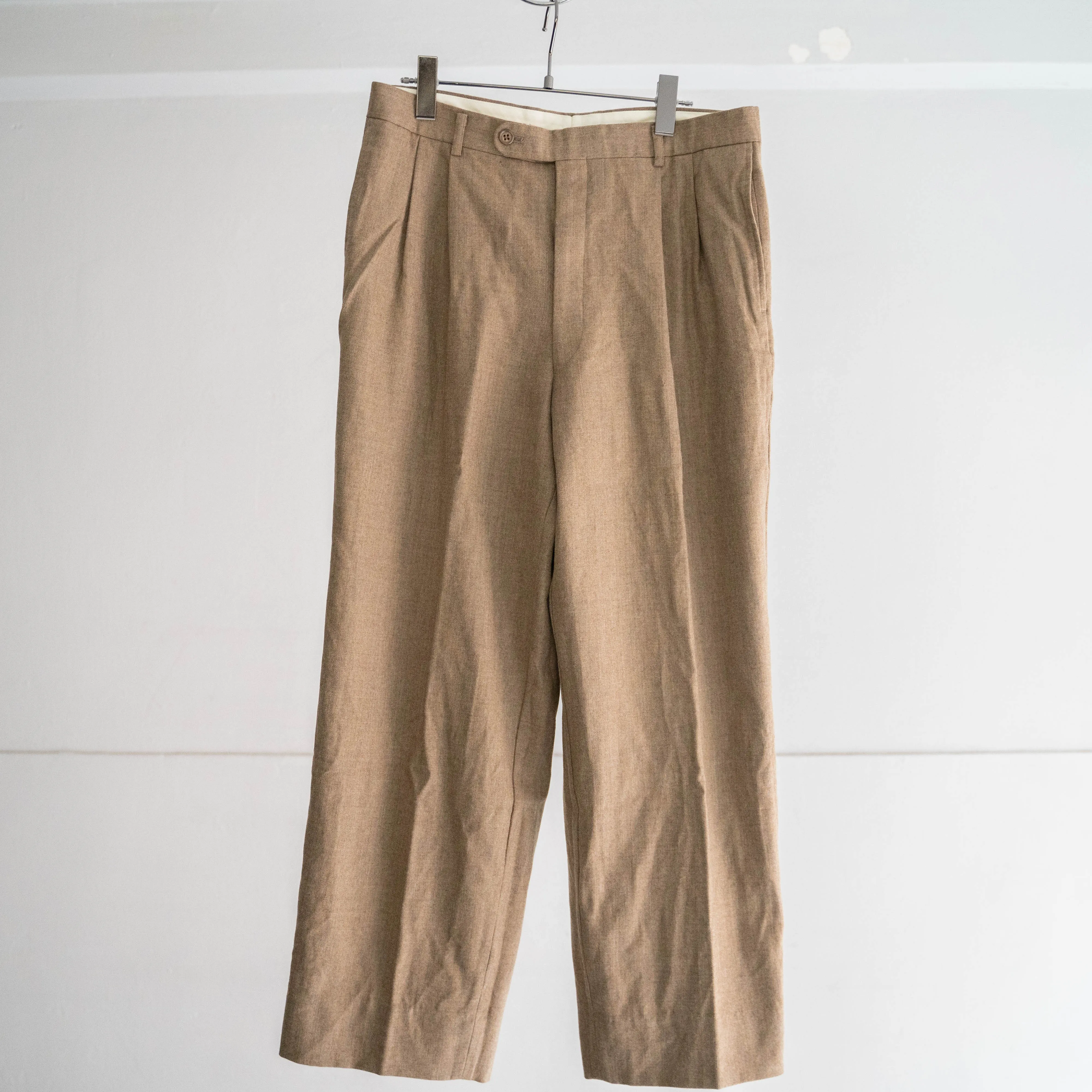 around 1980s Japan vintage light brown 2tuck wool pants
