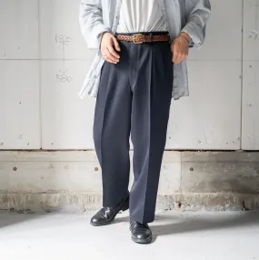 around 1990s Japan vintage dark navy color poli × wool two tuck slacks