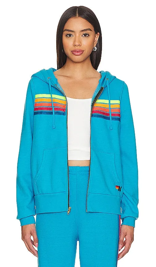 Aviator Nation 5 Stripe Zip Hoodie in Blue