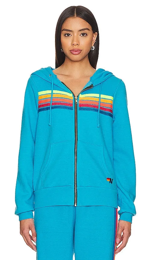 Aviator Nation 5 Stripe Zip Hoodie in Blue