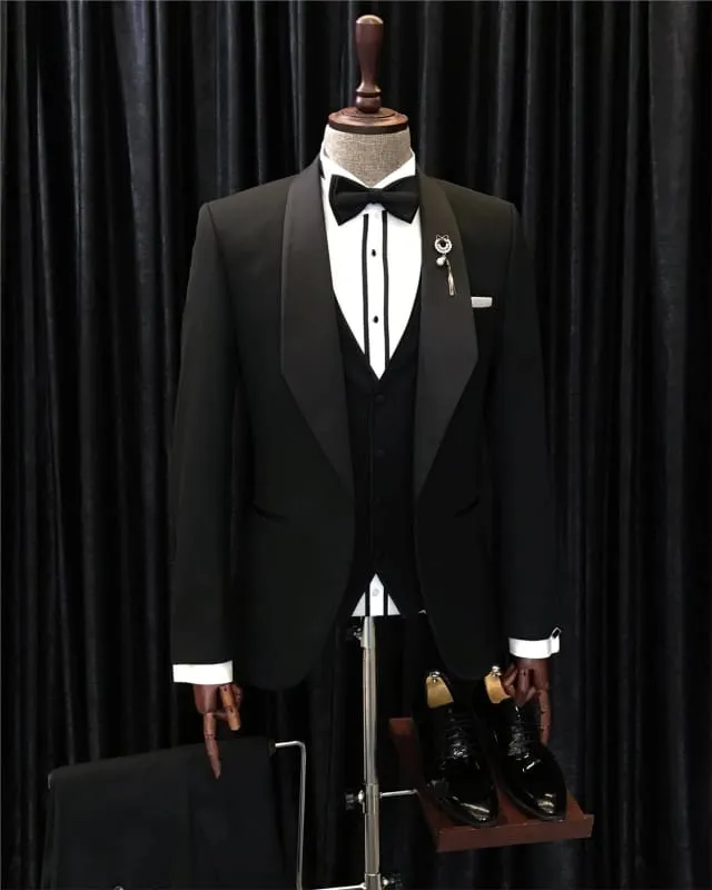 Black Three Pieces Shawl Lapel Wedding Suits Men Prom Tuxedo Suits with Bow Tie