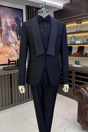 Black Three Pieces Wedding Suits Shawl Lapel Tuxedo Wedding Groom Suits
