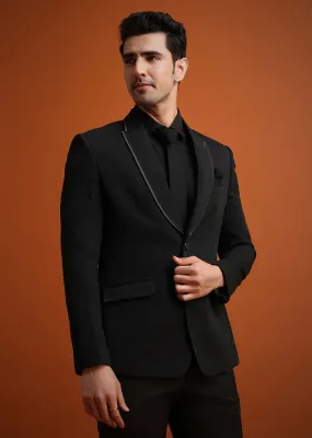 Black Tuxedo And Shirt Set With Pocket Square