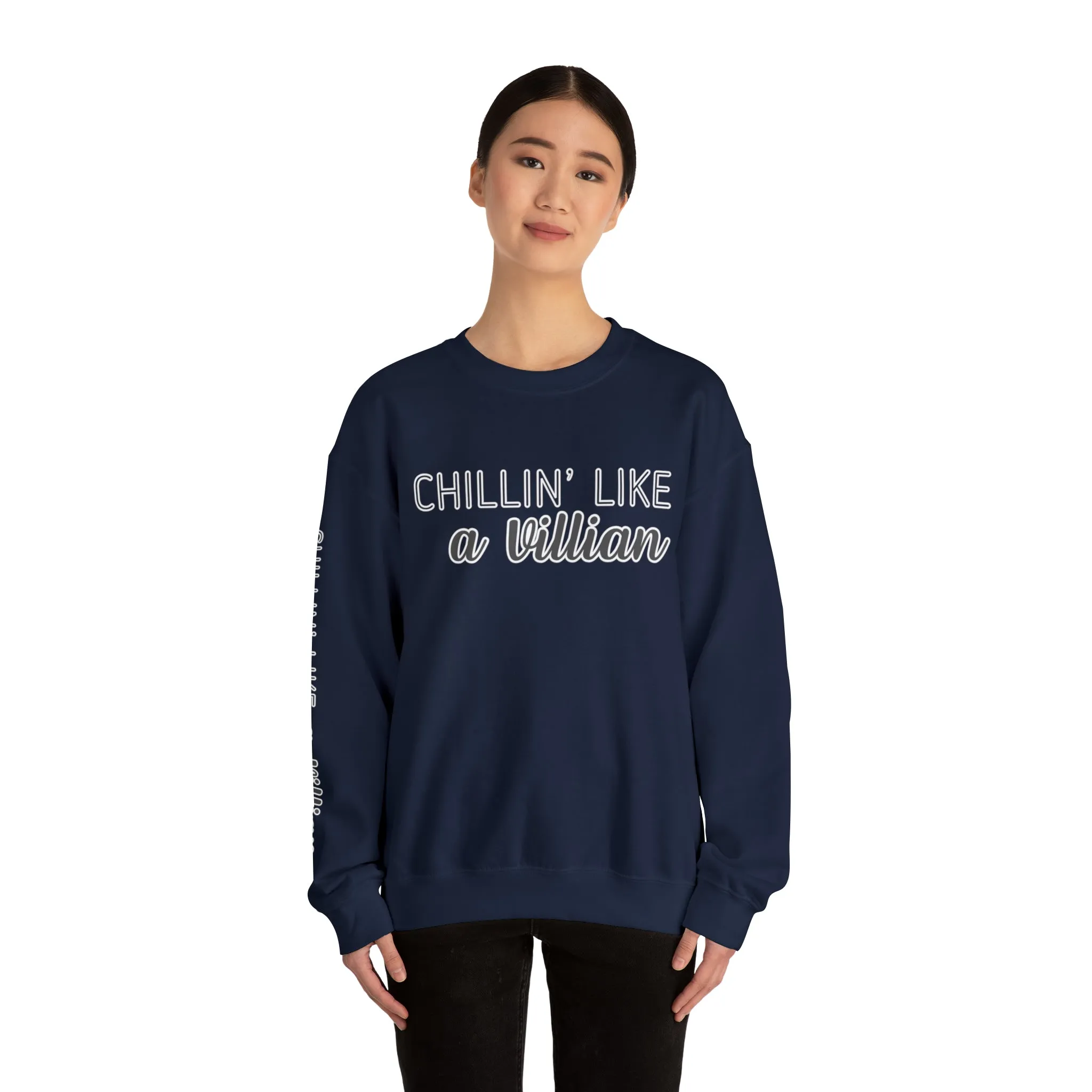 Chillin' Like a Villain Women's Sweatshirt: Stylish Arm Detail for Relaxed Comfort