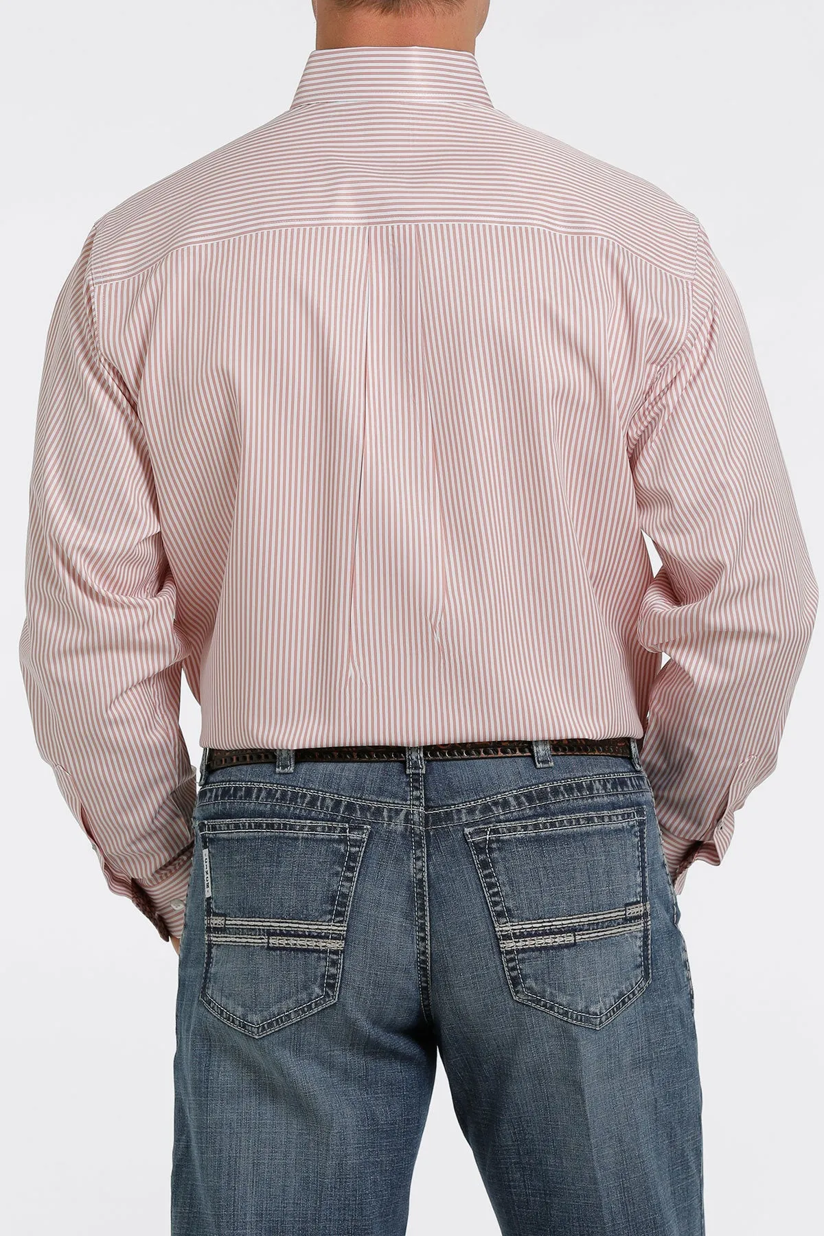 Cinch Men's Pink & White Stripe Button Down Long Sleeve Shirt