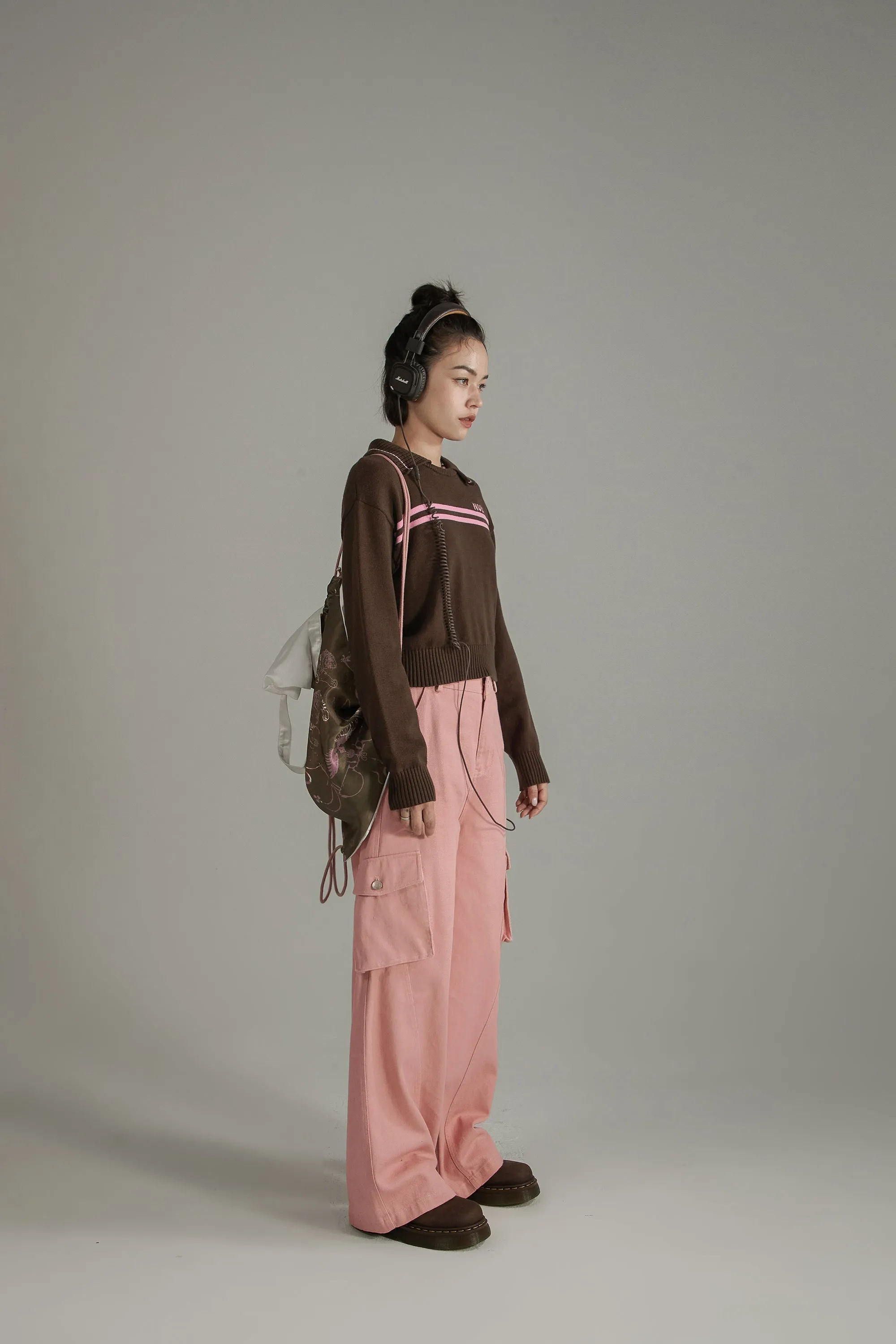 Color Pocket Wide Casual Pants
