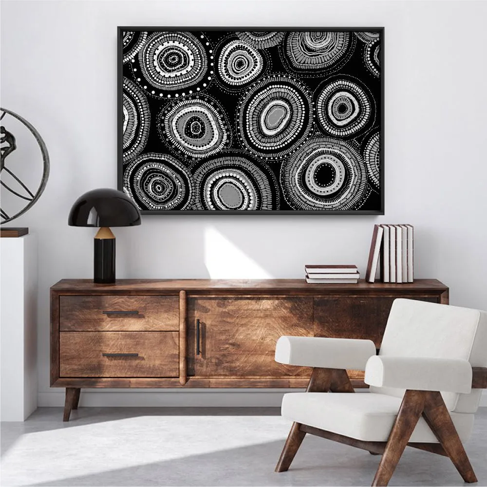 Dancing Bora Rings Landscape B&W - Art Print by Leah Cummins