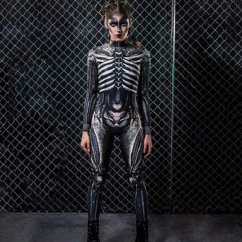 Devil Ghost Specter Skeleton Jumpsuit Women Carnival Party Halloween Costume