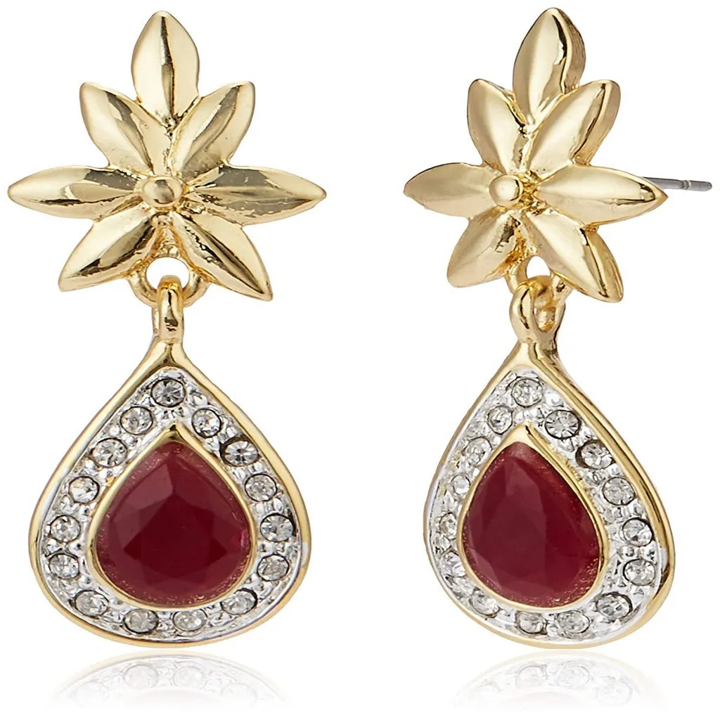 Estele 24 CT gold plated american diamond and ruby Necklace Set for Women