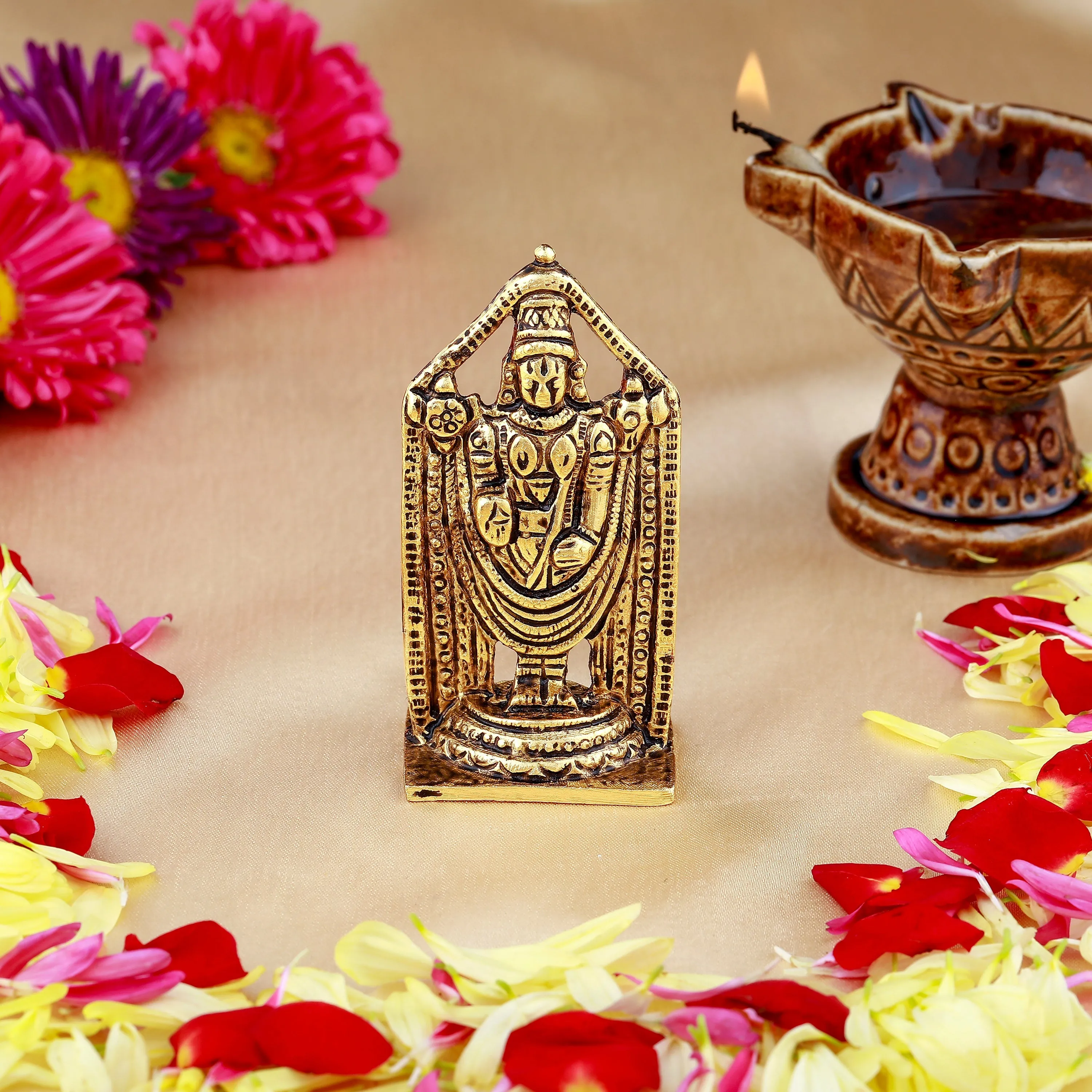 Estele Gold Plated Antique Lord Tirupati Balaji Idol Showpiece for Pooja Mandir/ Home Decorative