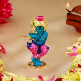 Estele Gold Plated Divine Lord Krishna Idol with multi-color for Home/Car Decor.