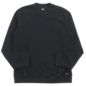 Fendi Cotton Logo Crew Neck Sweatshirt Black XL