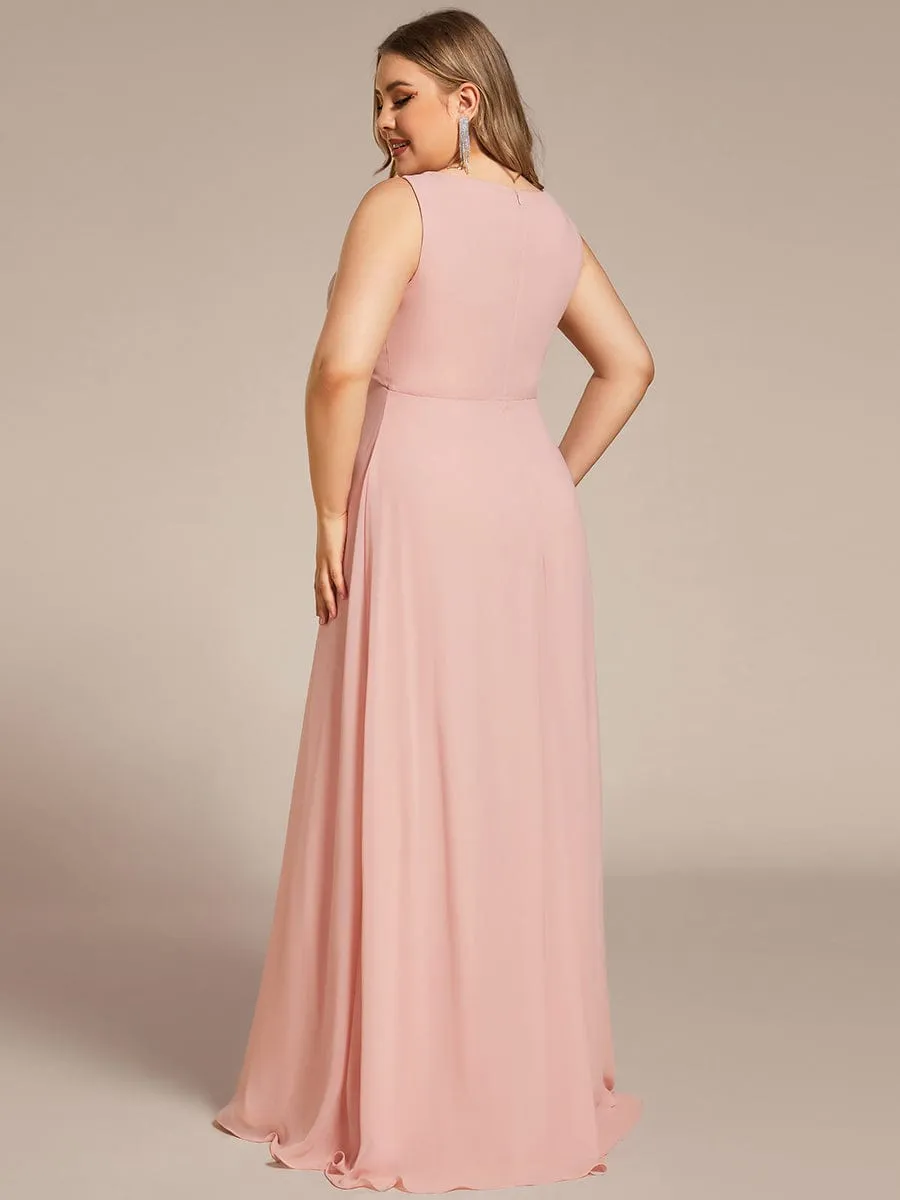 Floral Applique Sleeveless Chiffon Long Formal Evening Dress