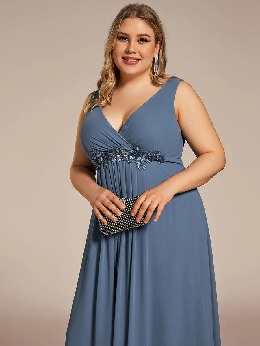 Floral Applique Sleeveless Chiffon Long Formal Evening Dress