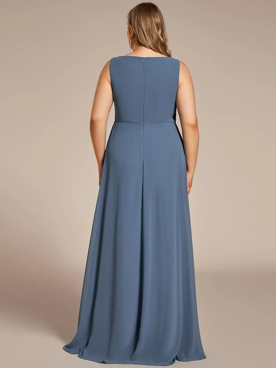 Floral Applique Sleeveless Chiffon Long Formal Evening Dress