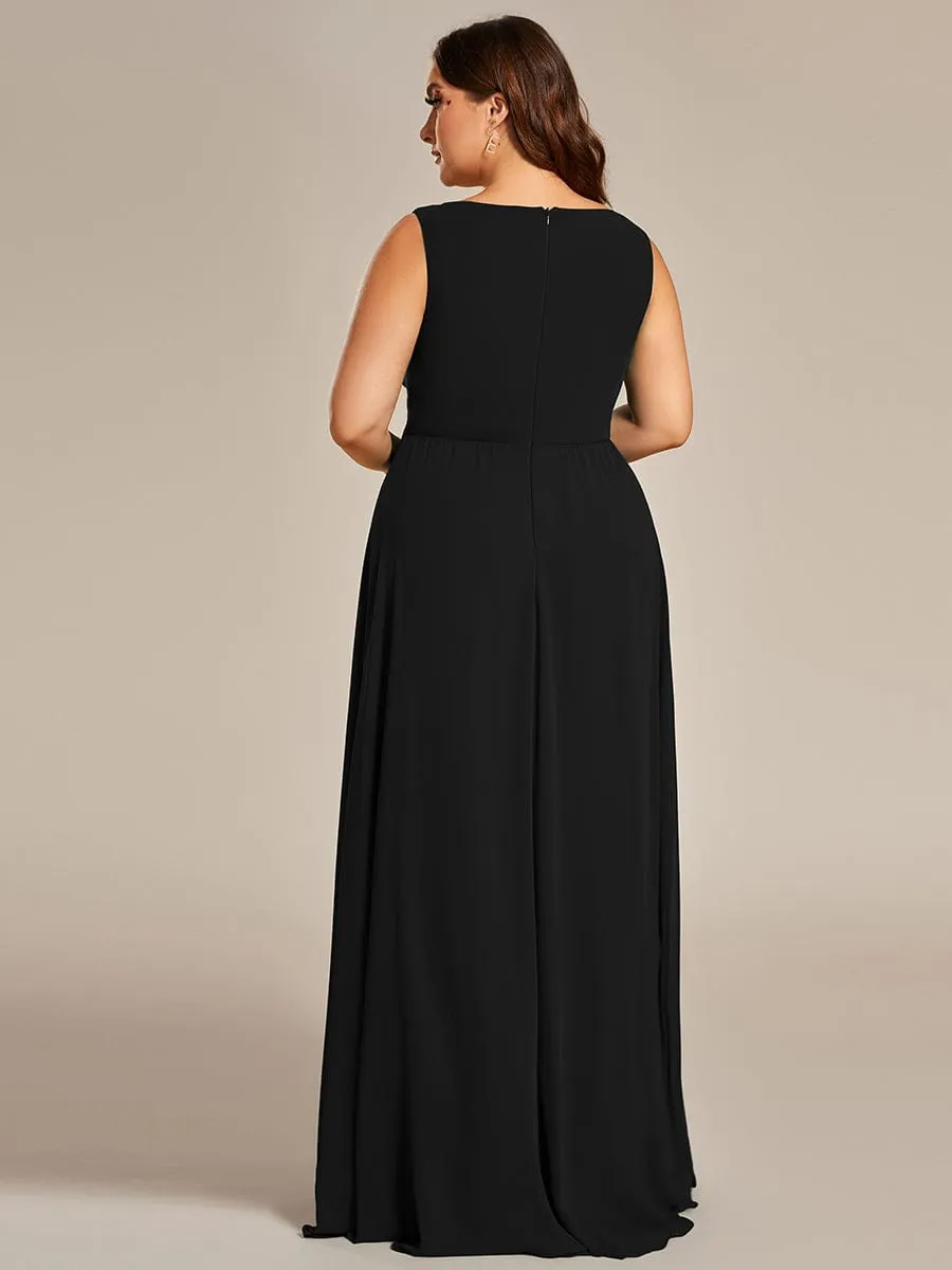 Floral Applique Sleeveless Chiffon Long Formal Evening Dress