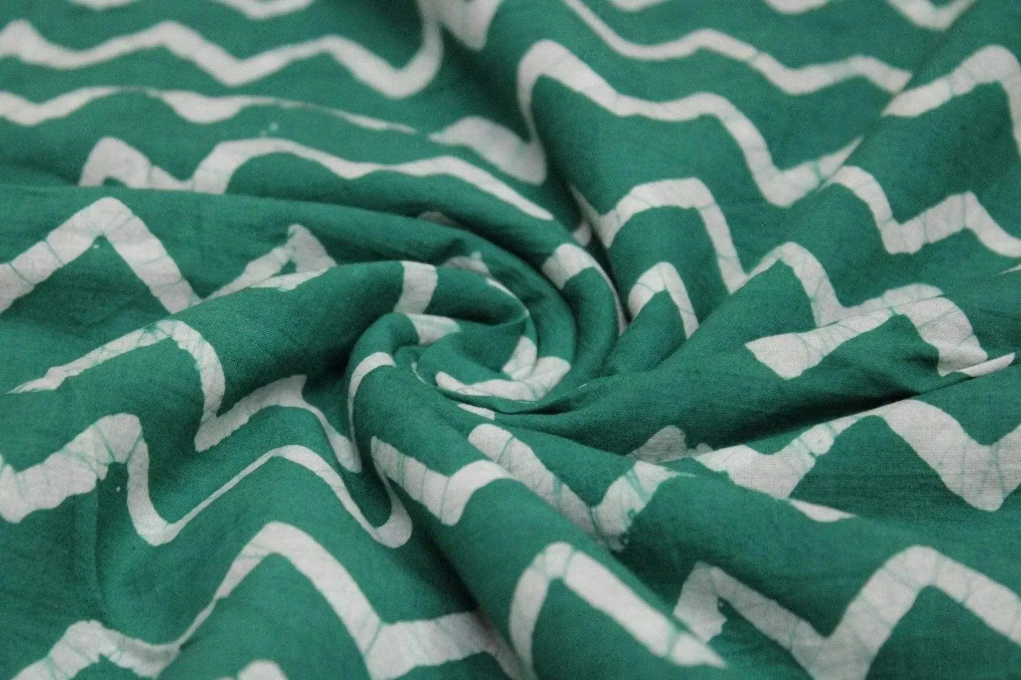 Hand Dyed Batik Print Cotton Fabric - Teal Green