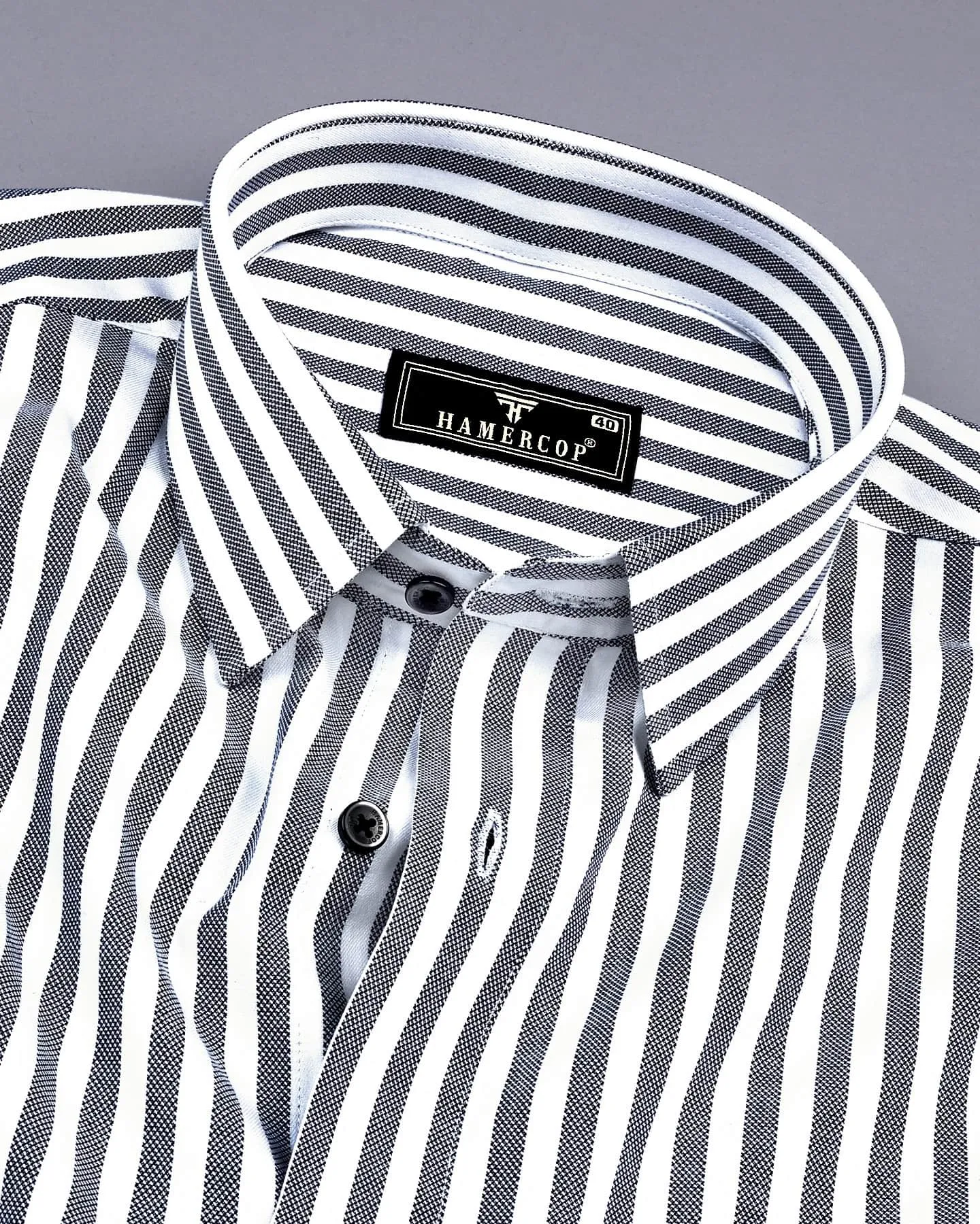 Harwich Black With White Stripe Dobby Cotton Shirt