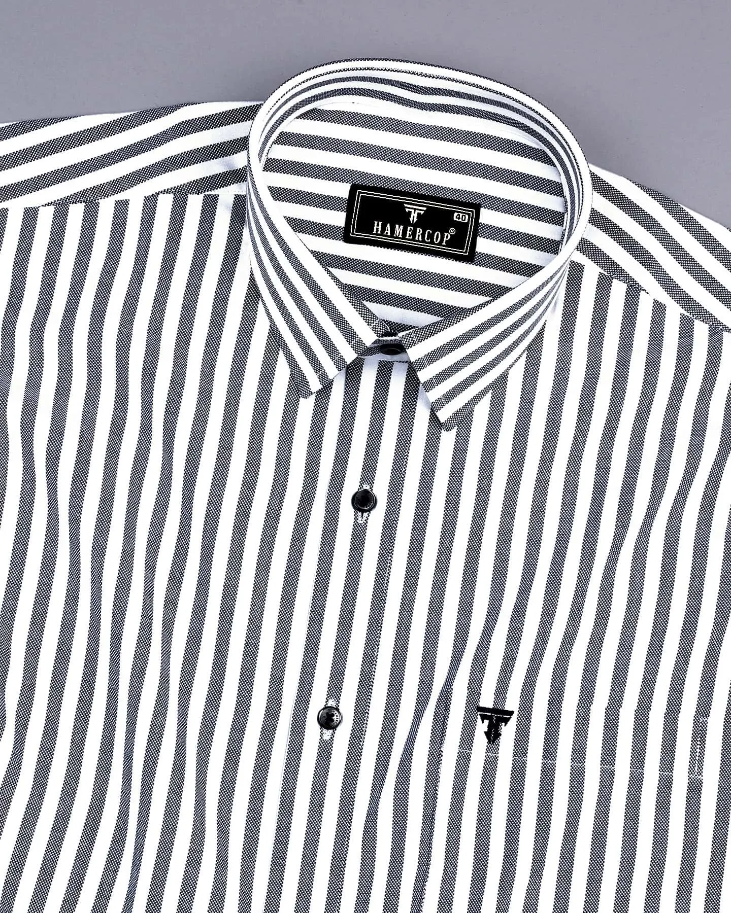 Harwich Black With White Stripe Dobby Cotton Shirt