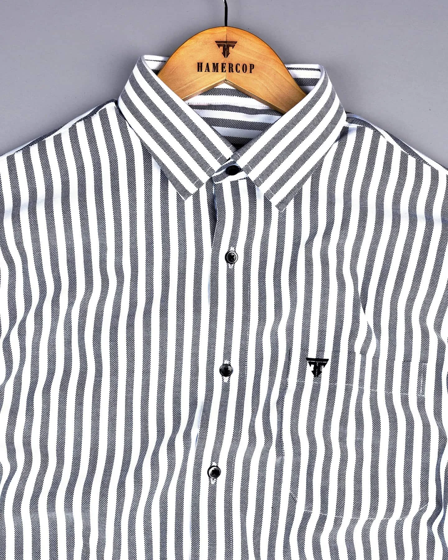 Harwich Black With White Stripe Dobby Cotton Shirt
