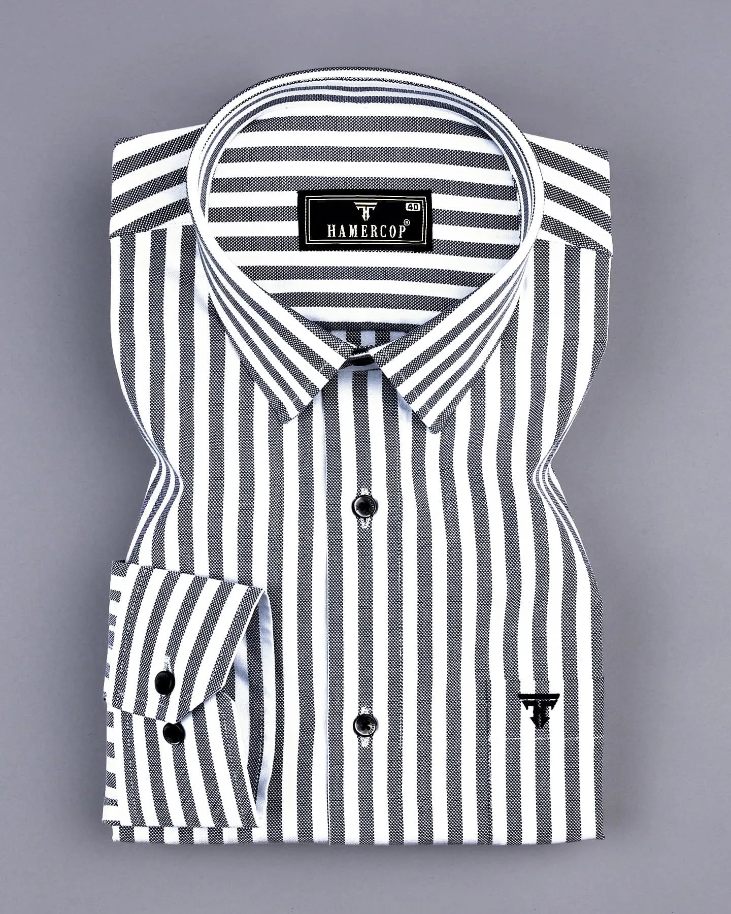 Harwich Black With White Stripe Dobby Cotton Shirt