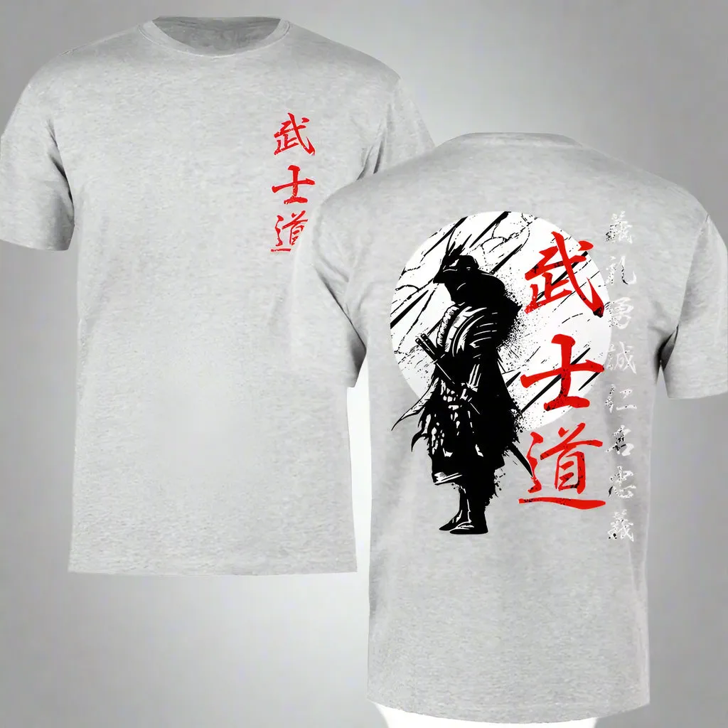 Japan Samurai Spirit T Shirts for Men Japanese Style Back Print Loose Oversized 100% Cotton Tops T-Shirt Bushido Male Gifts Tee