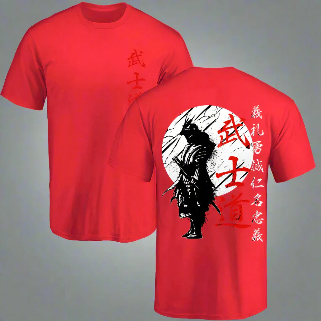 Japan Samurai Spirit T Shirts for Men Japanese Style Back Print Loose Oversized 100% Cotton Tops T-Shirt Bushido Male Gifts Tee