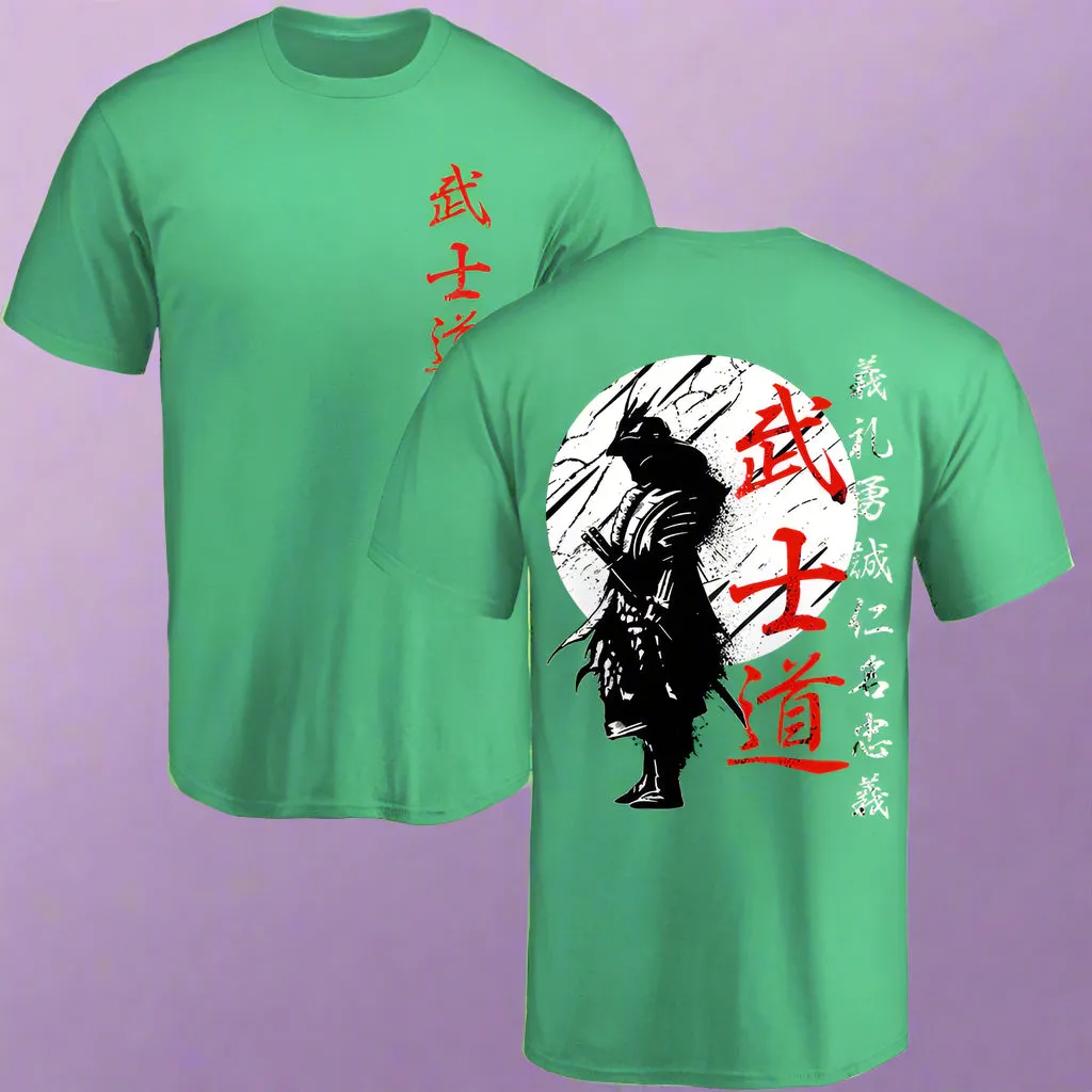 Japan Samurai Spirit T Shirts for Men Japanese Style Back Print Loose Oversized 100% Cotton Tops T-Shirt Bushido Male Gifts Tee