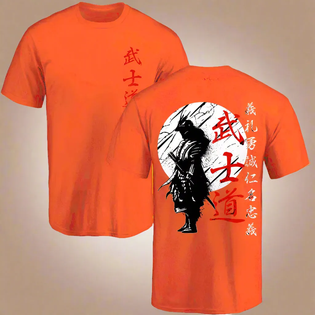 Japan Samurai Spirit T Shirts for Men Japanese Style Back Print Loose Oversized 100% Cotton Tops T-Shirt Bushido Male Gifts Tee