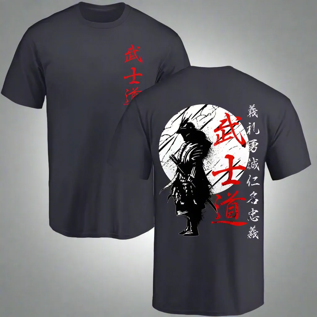 Japan Samurai Spirit T Shirts for Men Japanese Style Back Print Loose Oversized 100% Cotton Tops T-Shirt Bushido Male Gifts Tee