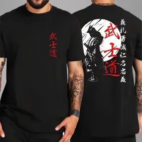 Japan Samurai Spirit T Shirts for Men Japanese Style Back Print Loose Oversized 100% Cotton Tops T-Shirt Bushido Male Gifts Tee
