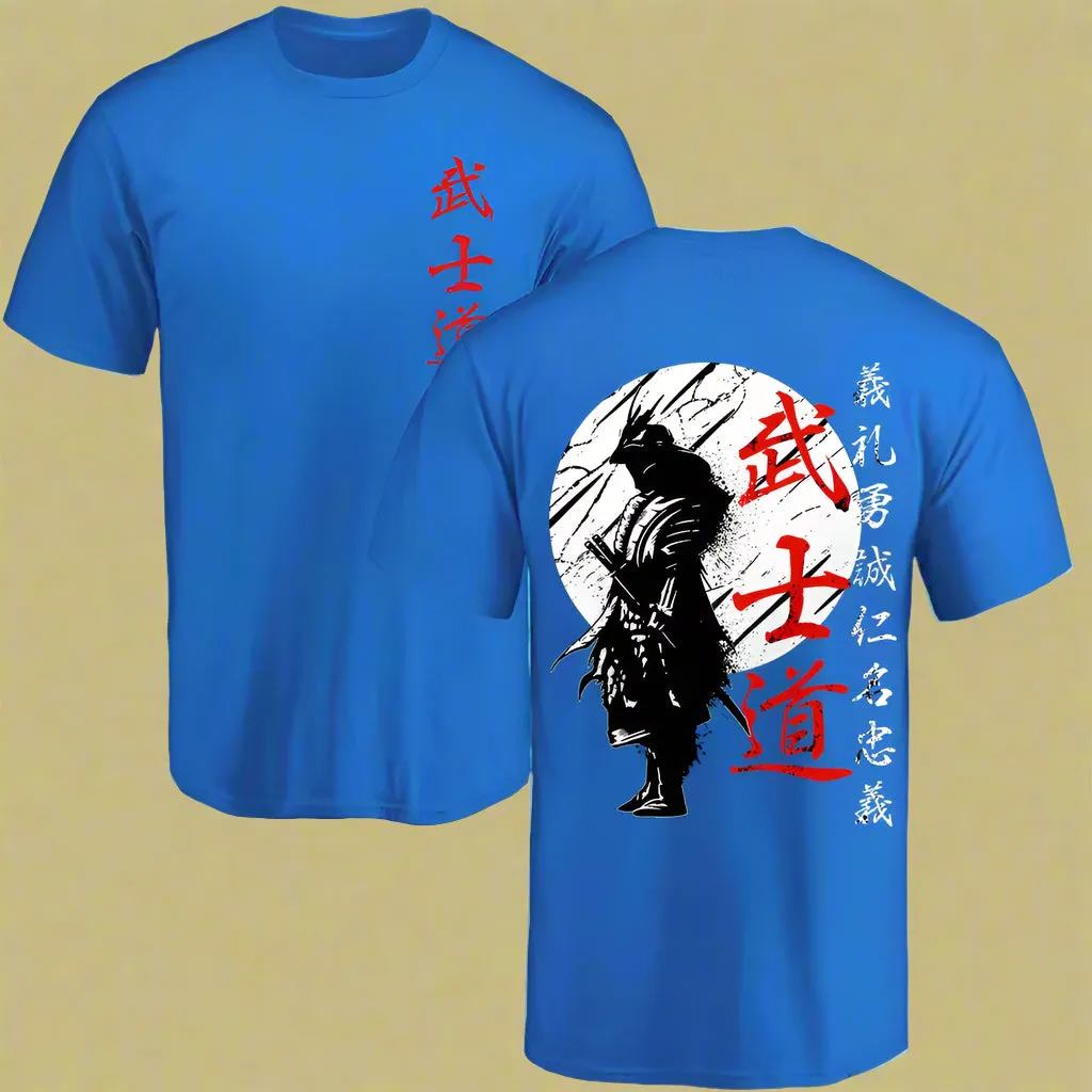 Japan Samurai Spirit T Shirts for Men Japanese Style Back Print Loose Oversized 100% Cotton Tops T-Shirt Bushido Male Gifts Tee