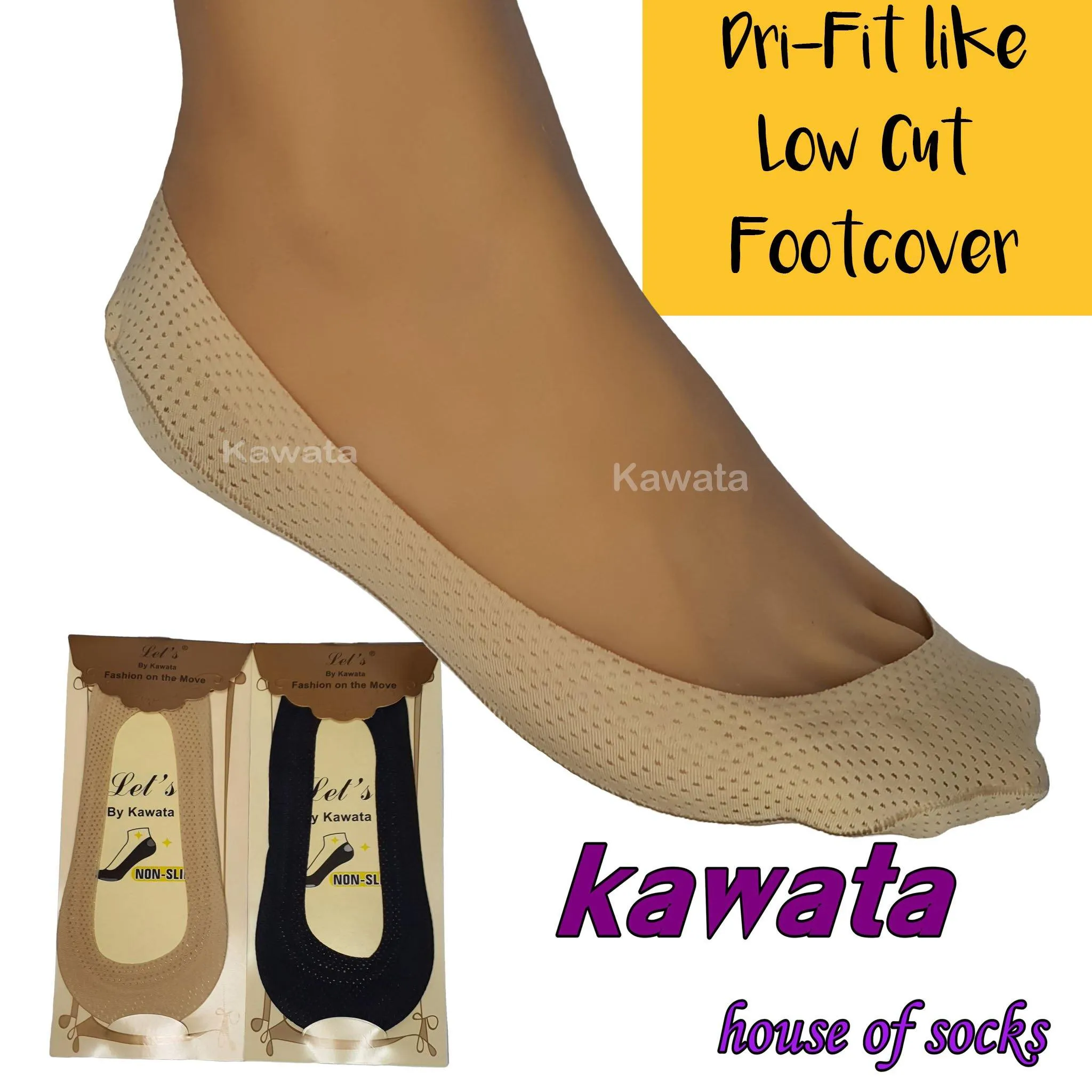 Kawata Low Cut Dri-Fit Foot Cover / Full Non-Slip Silicon Dri-Fit Hidden No-Show Socks