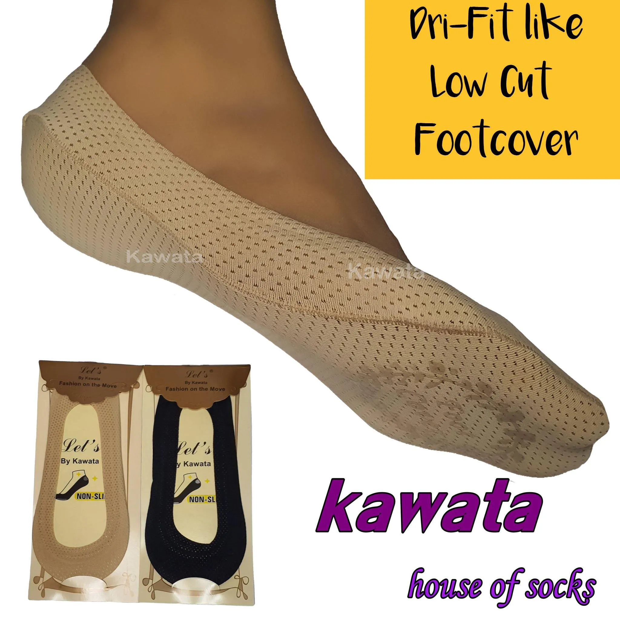 Kawata Low Cut Dri-Fit Foot Cover / Full Non-Slip Silicon Dri-Fit Hidden No-Show Socks