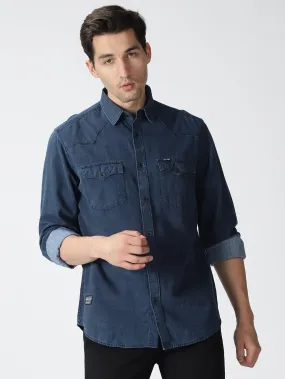 MEN'S BLUE SOLID SLIM FIT SHIRT