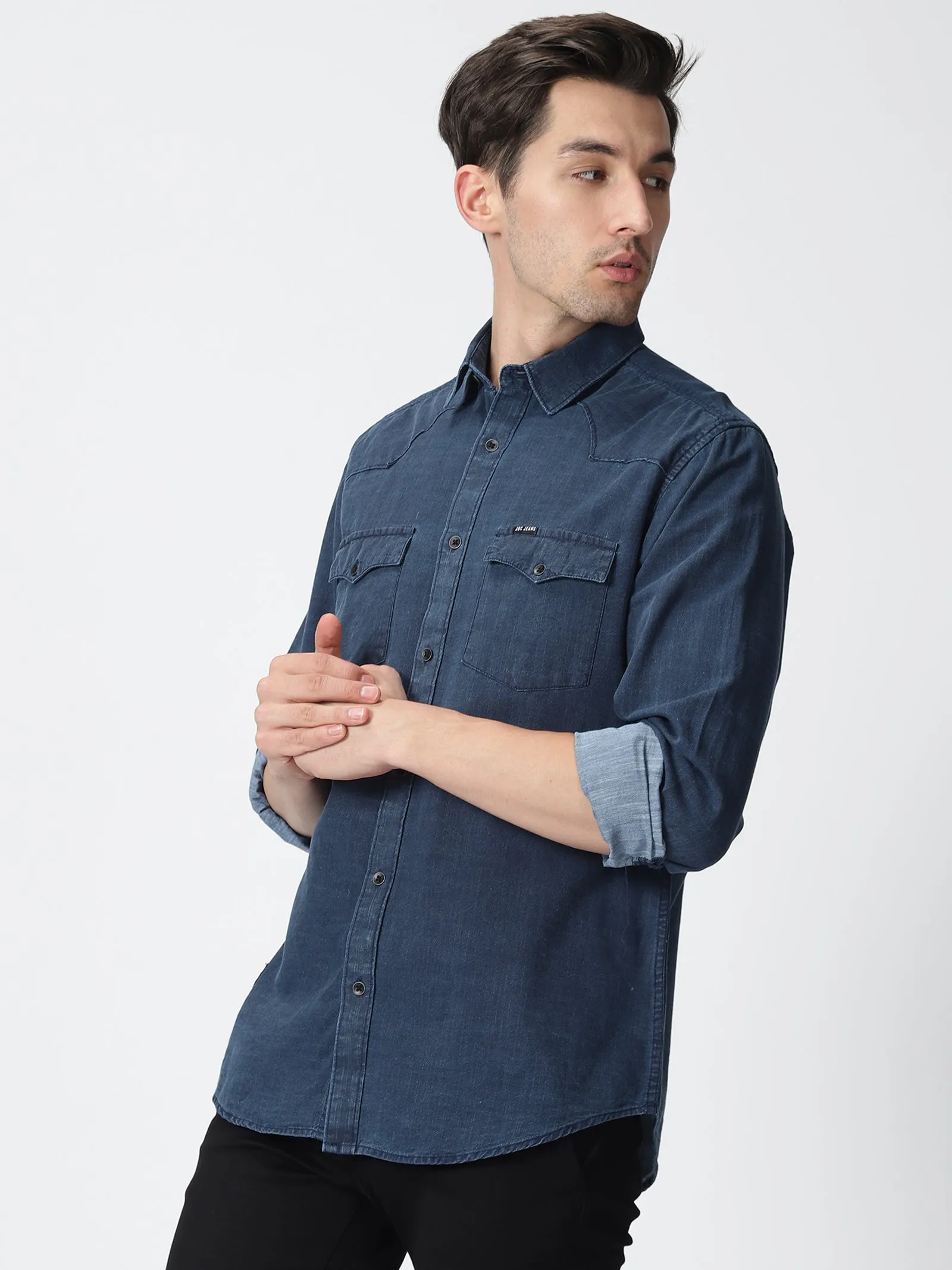 MEN'S BLUE SOLID SLIM FIT SHIRT