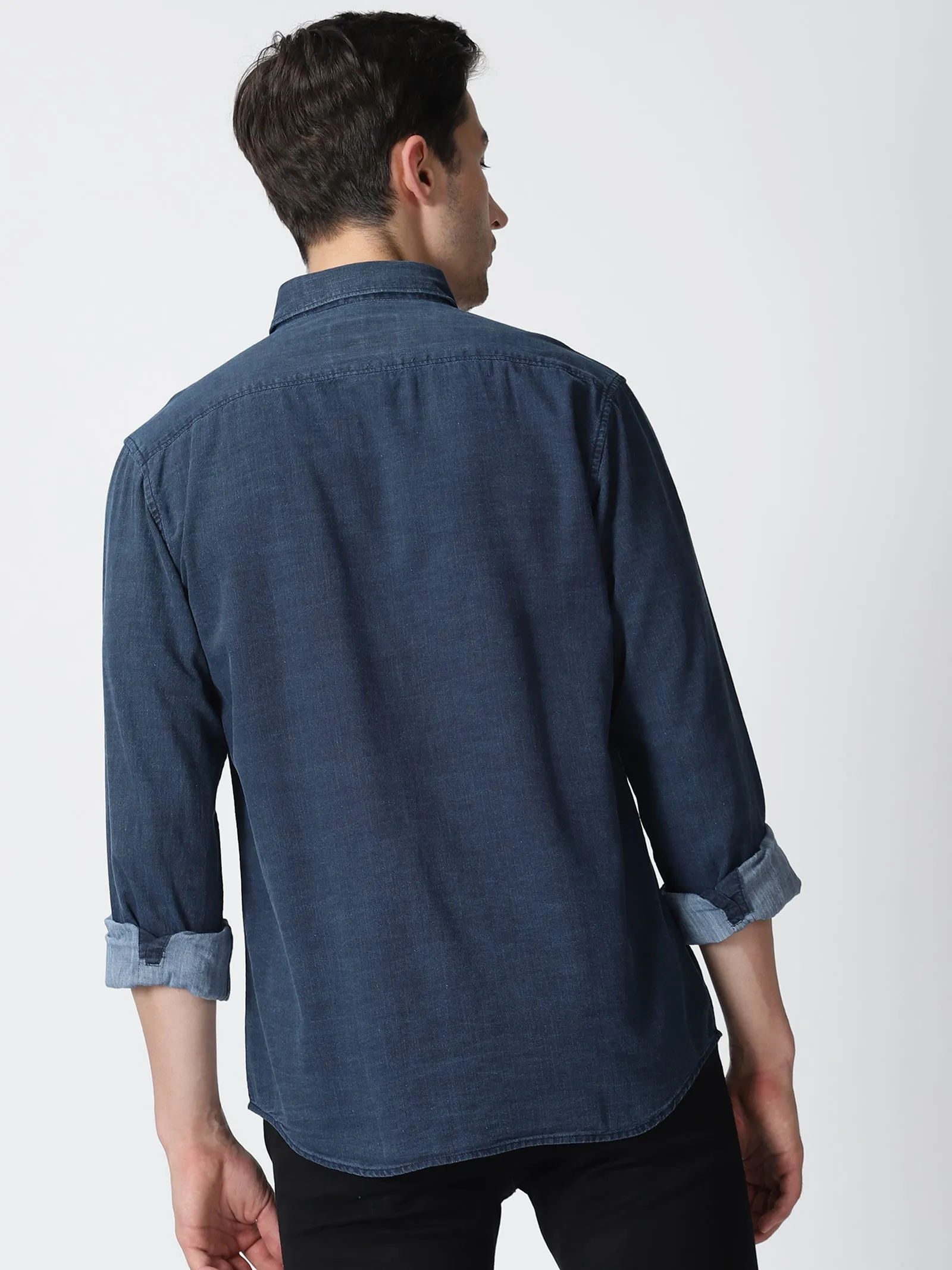 MEN'S BLUE SOLID SLIM FIT SHIRT