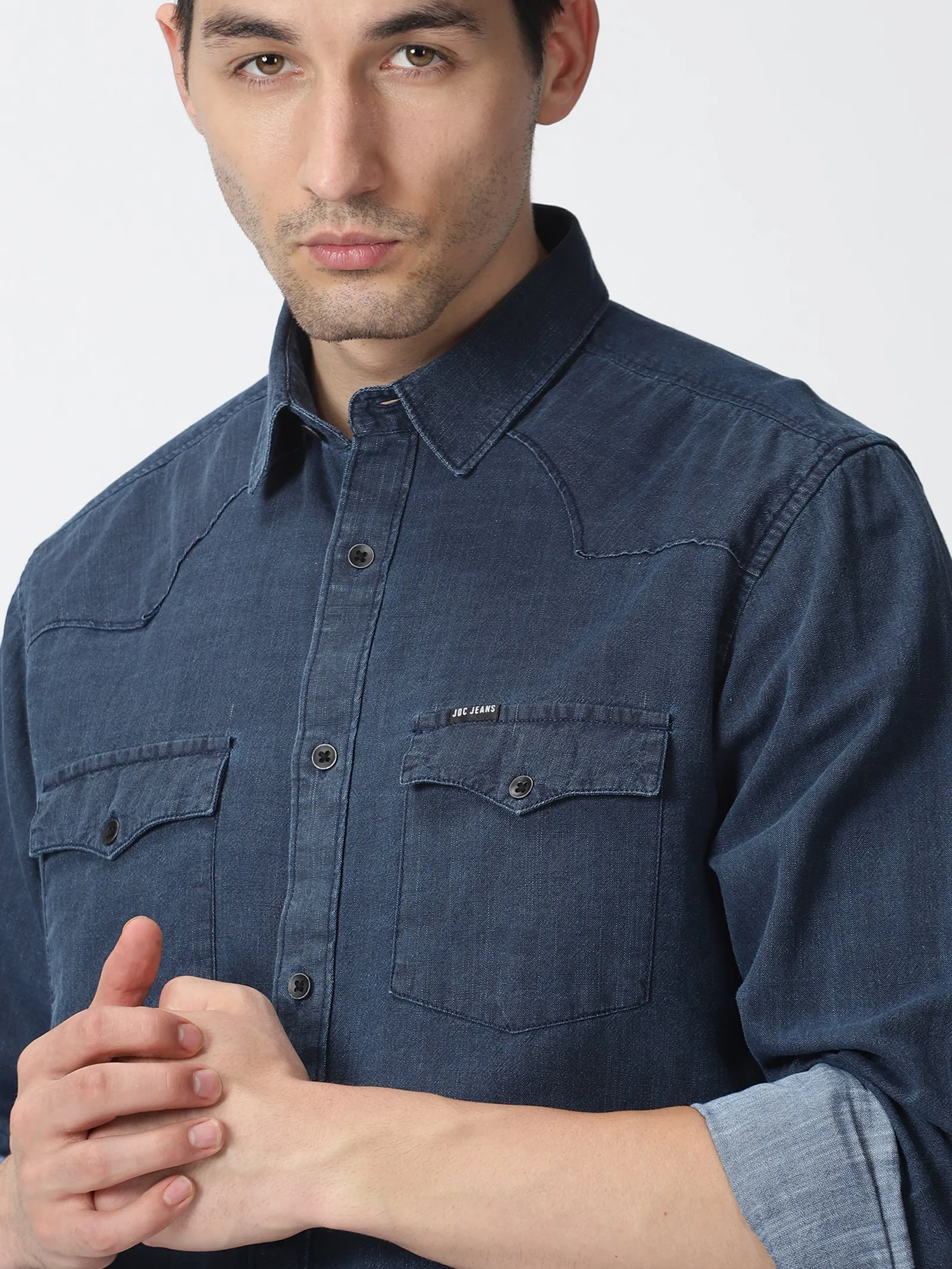 MEN'S BLUE SOLID SLIM FIT SHIRT