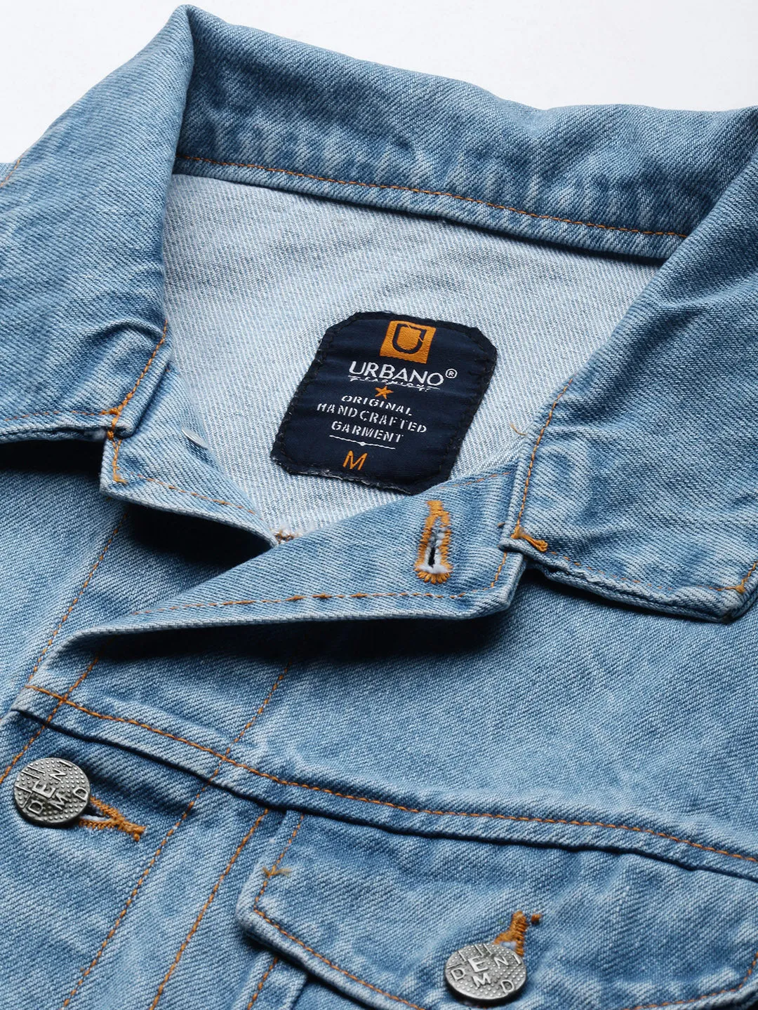 Men's Light Blue Regular Fit Washed Full Sleeve Denim Jacket