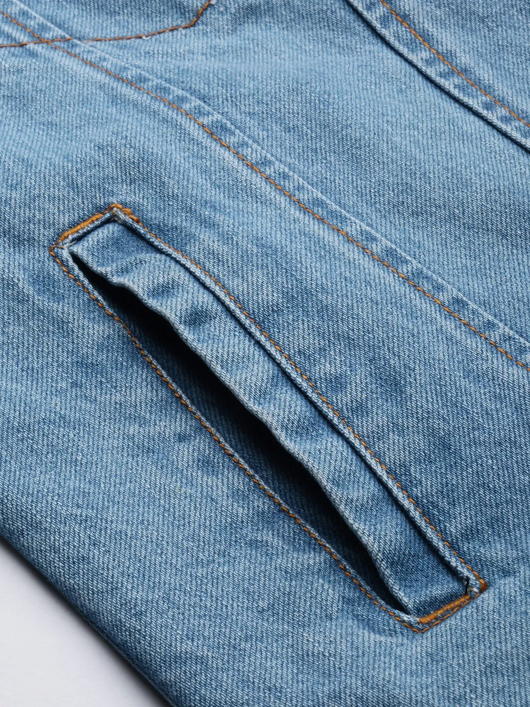 Men's Light Blue Regular Fit Washed Full Sleeve Denim Jacket