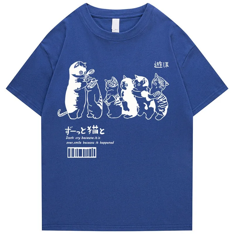 Men's Oversized T Shirt Clothing Hip Hop Cat Shower Street Print T Shirt